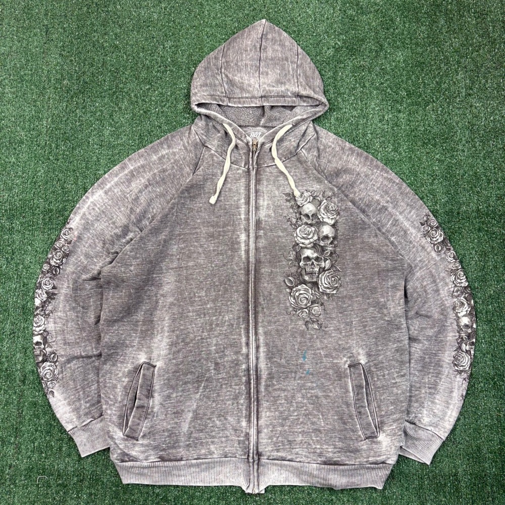 Y2K 2000's Hot Leathers Skull Roses Zip Hoodie